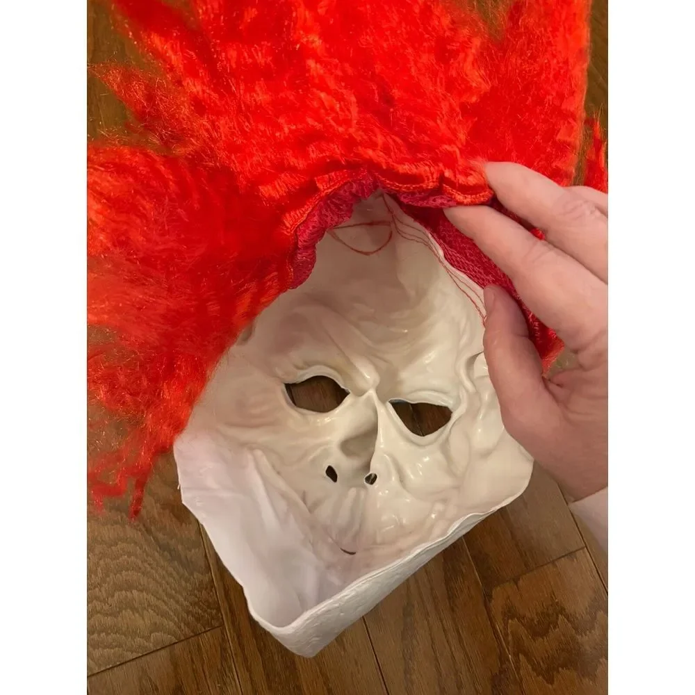 Halloween Clown‎ Mask Latex Creepy Scary + Attached Red Wig Adult One Size NEW!
